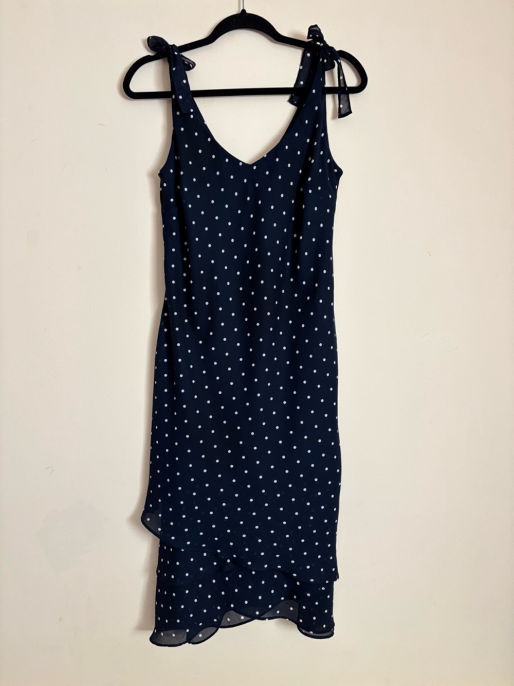 R&K Navy Polka Dot Tie-Strap Midi Dress